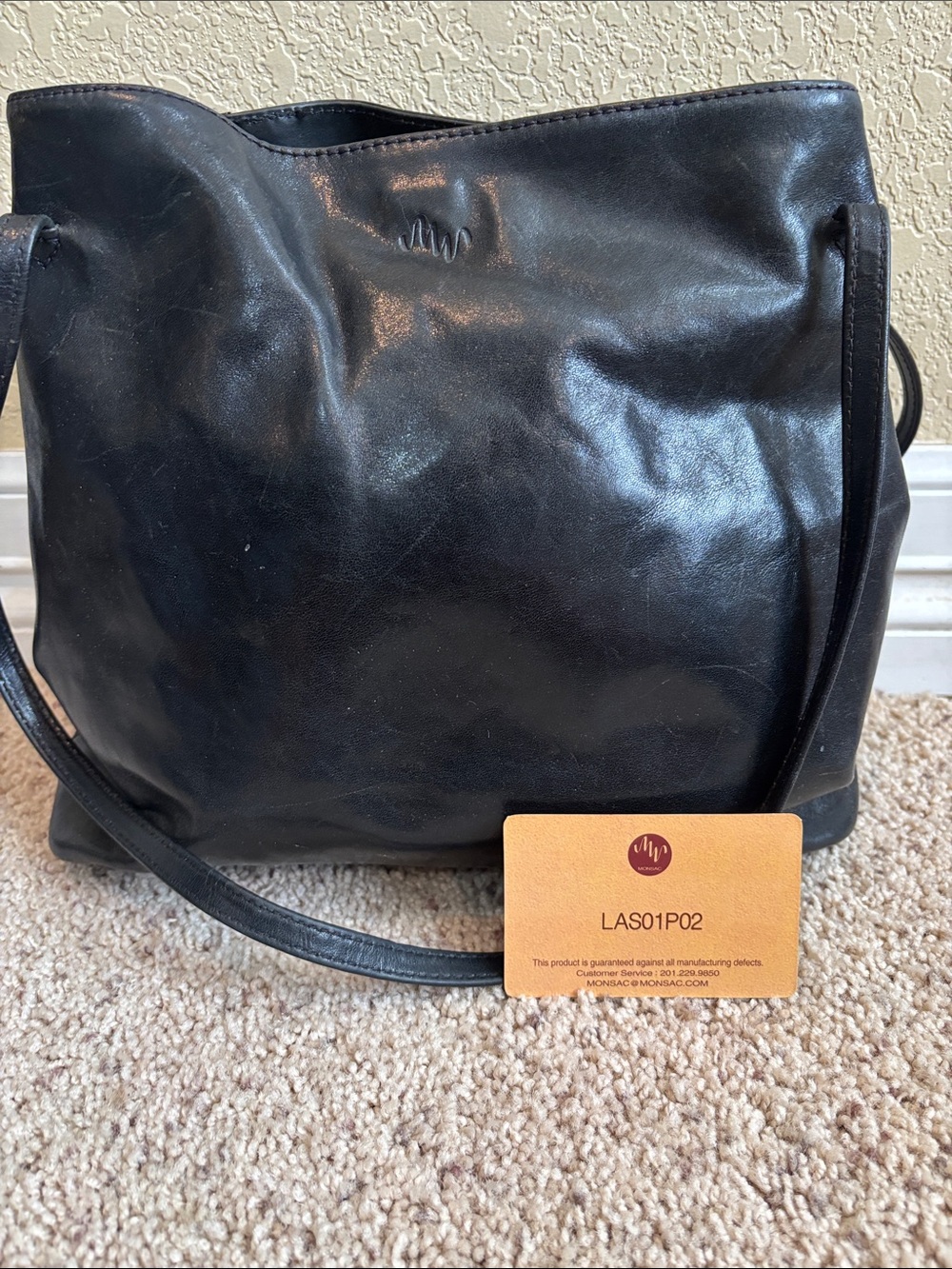 Vintage Monsac Leather Shoulder Bag - Black